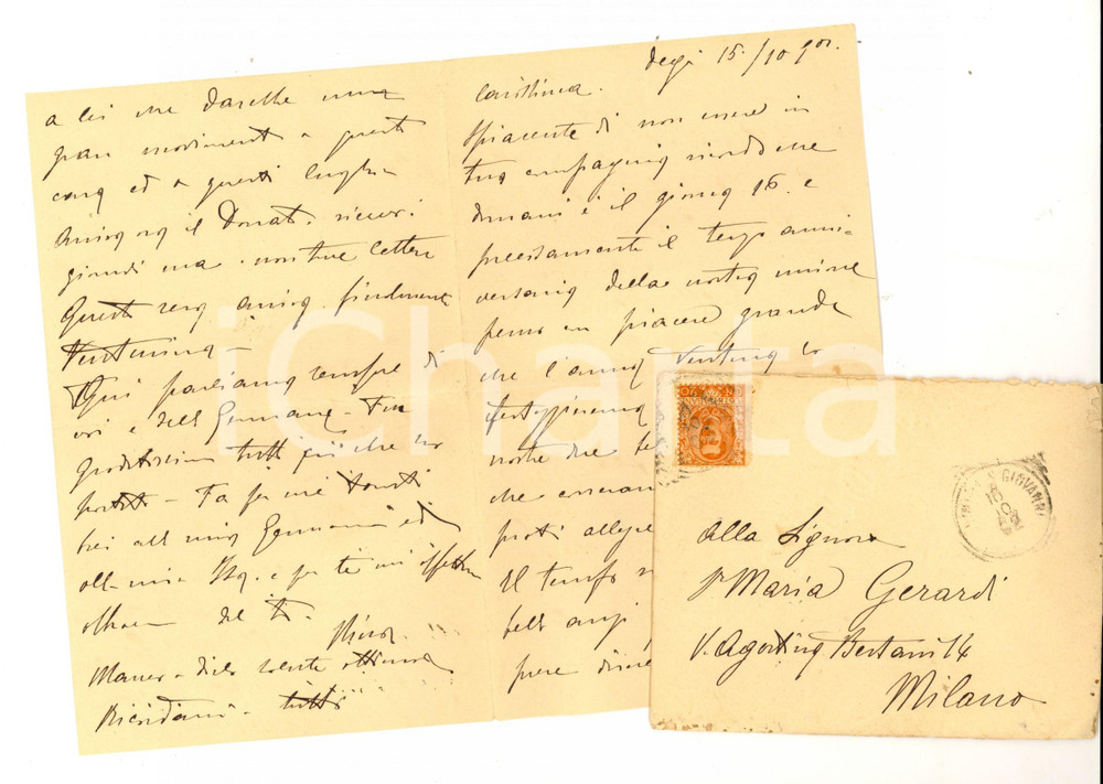 Manoscritto, lettera originale 1904 NEMBRO (BG) Gian Bonaventura GERARDI assente per l'anniversario *AUTOGRAFO 1