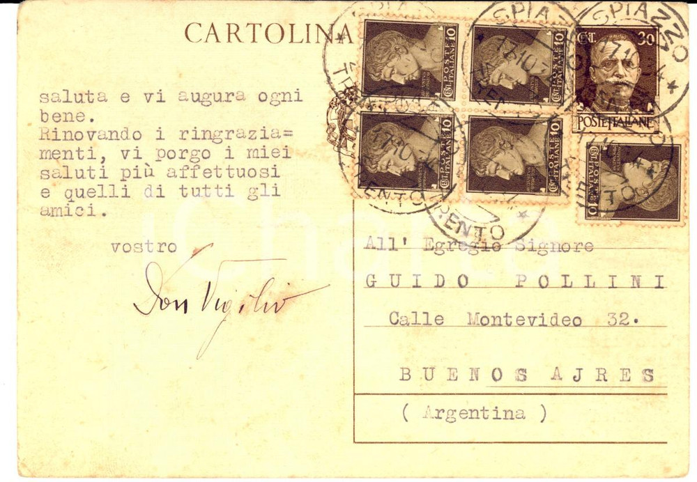 Autografo originale 1934 PELUGO (TN) Don Vigilio VIDI chiede scudo congresso AZIONE CATTOLICA 1