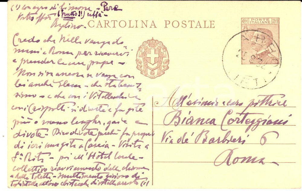 Autografo originale 1932 RIETI Pittrice Bianca CORTEGGIANI tra vivacitÃ  e nostalgia d'artista FG VG 1