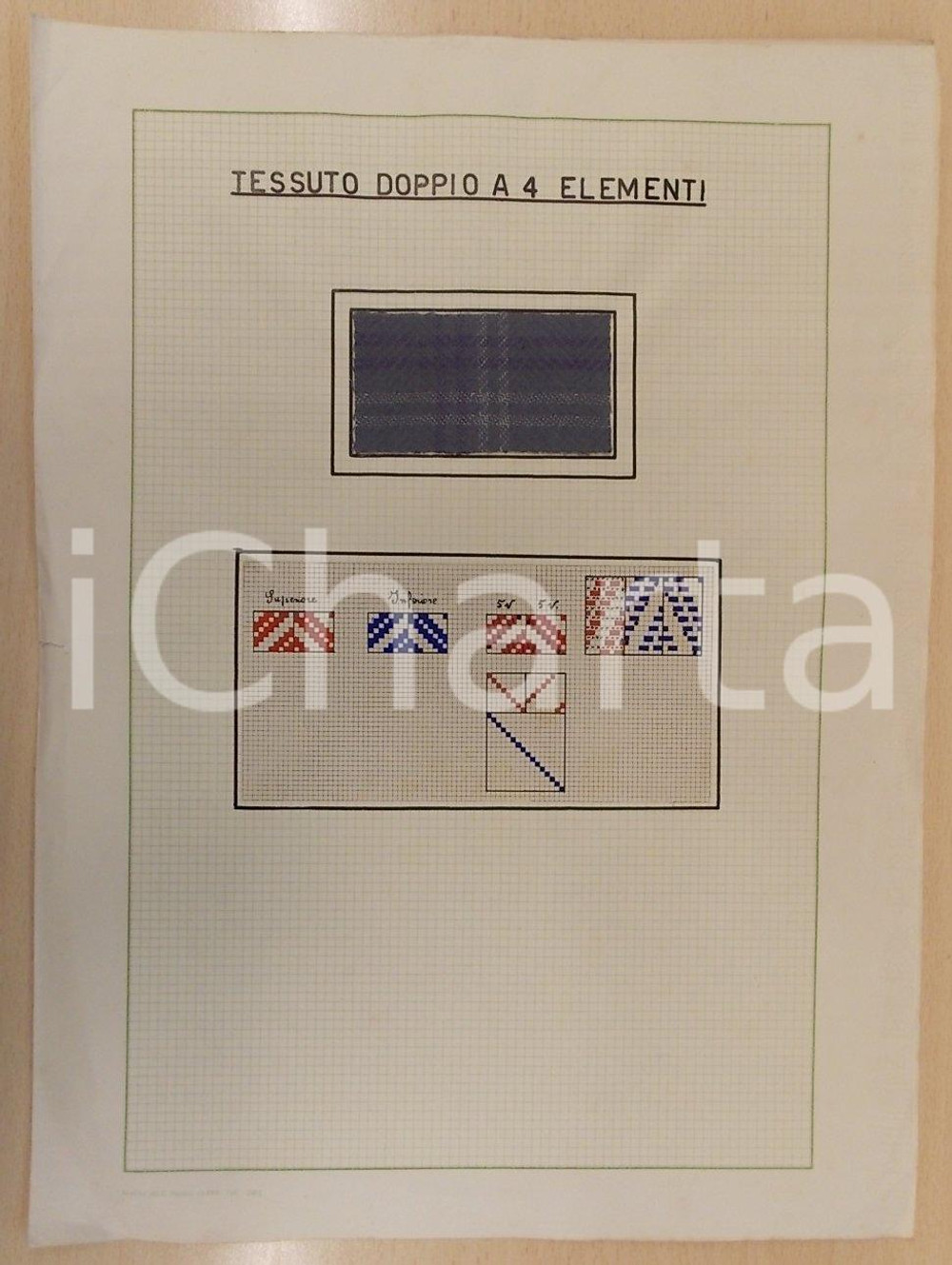 Oggetto da collezione cartaceo 1939 BERGAMO Angelo GALIGNANI Studi campionari tessili Tessuto doppio 4 elementi 1