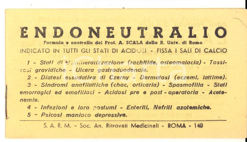 Materiale pubblicitario d’epoca 1950 ca ROMA S.A.R.M. Libretto pubblicitario ENDONEUTRALIO *Farmaceutica 1