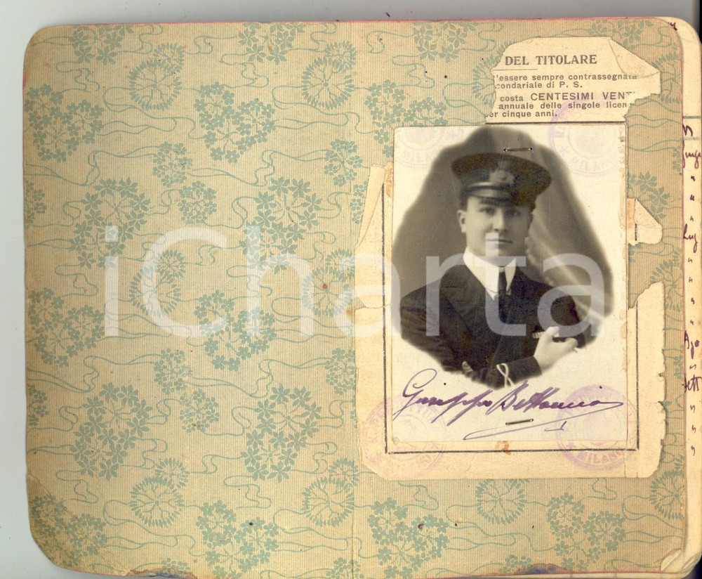 Documento originale, autentico 1917 COMPAGNIA RADIOMARITTIMA Imbarchi Giuseppe BETTONICA telegrafista 130 pp. 1