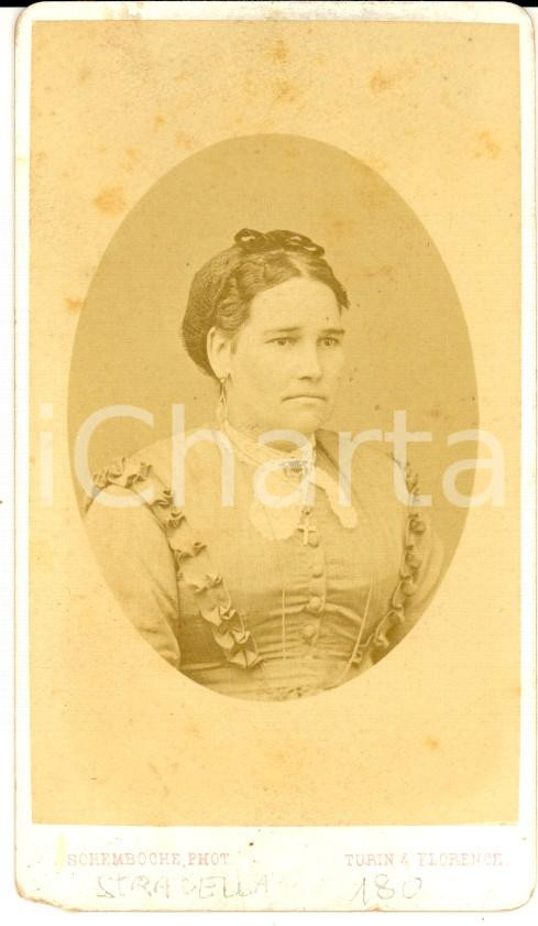 Fotografia d'epoca originale 1890 ca TORINO Donna con foulard e crocifisso al collo *Foto SCHEMBOCHE 1