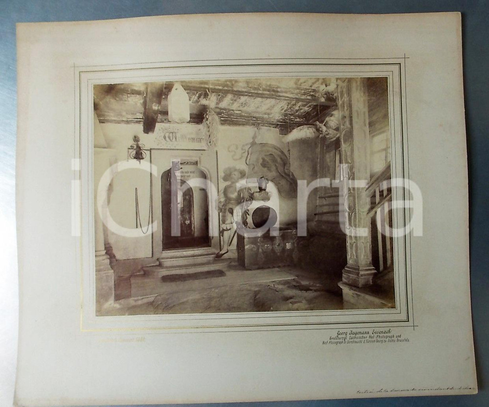 Fotografia d epoca originale 1888 WARTBURG CASTLE  EISENACH D Ingresso con cavaliere Foto JAGEMANN 45x38 1