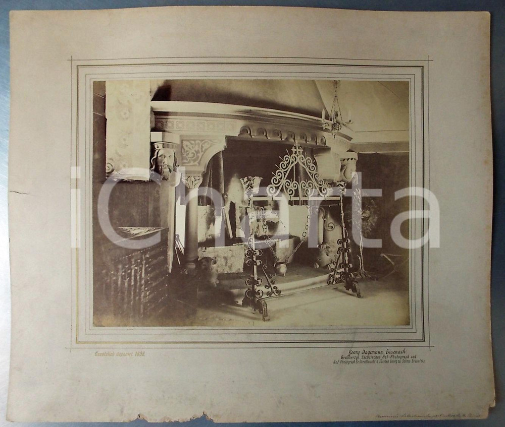 Fotografia d epoca originale 1888 WARTBURG CASTLE  EISENACH D Caminetto di stanza femminile Foto 45 x 38 1
