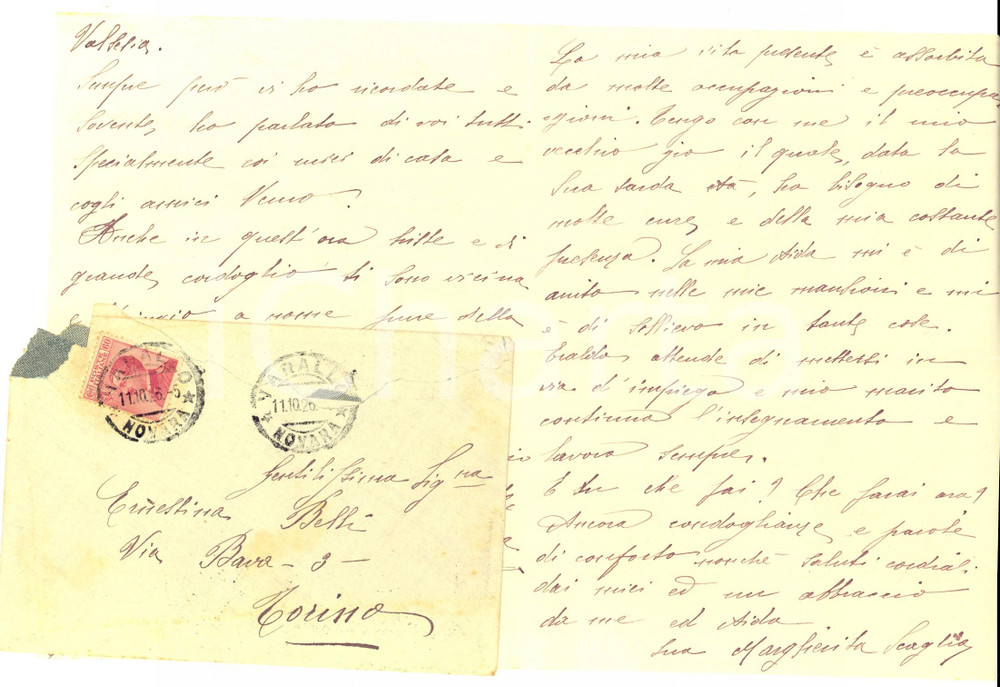 Autografo originale 1926 VARALLO (VC) Margherita SCAGLIA a Ernestina BELLI in morte della madre 1