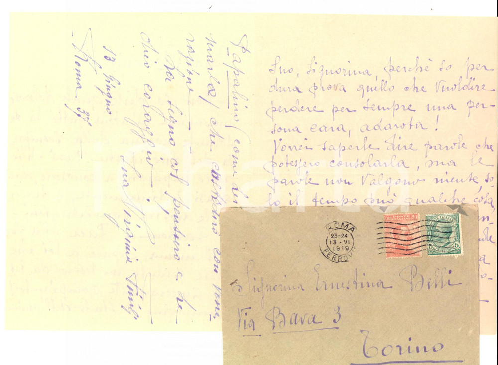 Manoscritto, lettera originale 1919 ROMA Virginia FINILI in morte dello scultore Luigi BELLI *Lettera 1