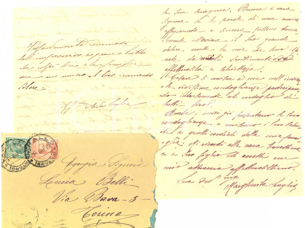 Autografo originale 1919 VARALLO (VC) Margherita e Aida SCAGLIA in morte di Luigi BELLI *Autografo 1
