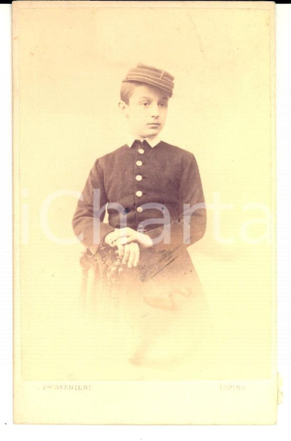 Fotografia d'epoca originale 1865 ca TORINO Ritratto di adolescente in divisa da collegiale *Foto BERNIERI 1