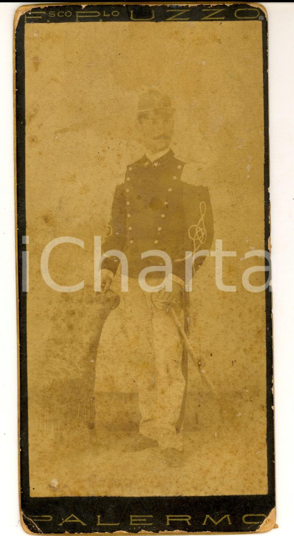 Fotografia d'epoca originale 1890 ca PALERMO Ufficiale 57Â° Reggimento Fanteria *Foto Francesco Pio UZZO 1