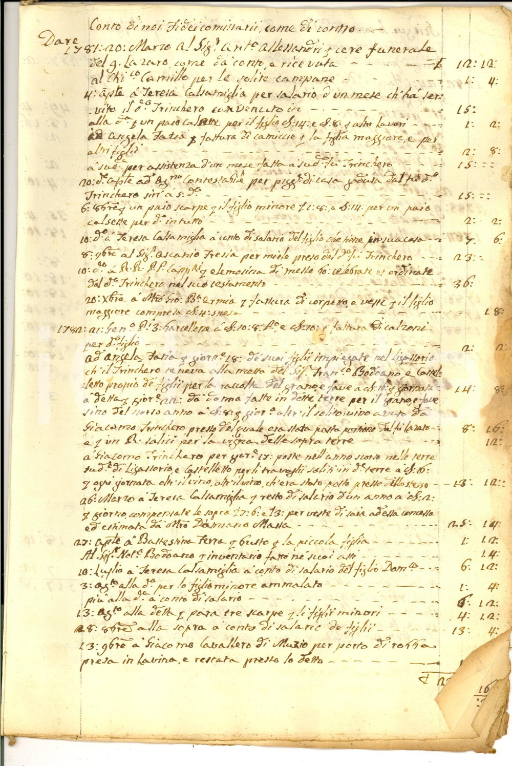 Documento originale, autentico 1797 IMPERIA Conto LARENZI, MANFREDI e BONFANTE tutori dei minori TRINCHERO 1