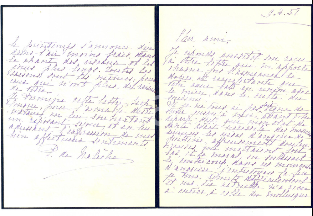 Autografo originale 1951 PARIS Julia de VAUREAL BANDY DE NALECHE gravemente malata *Autografo 1