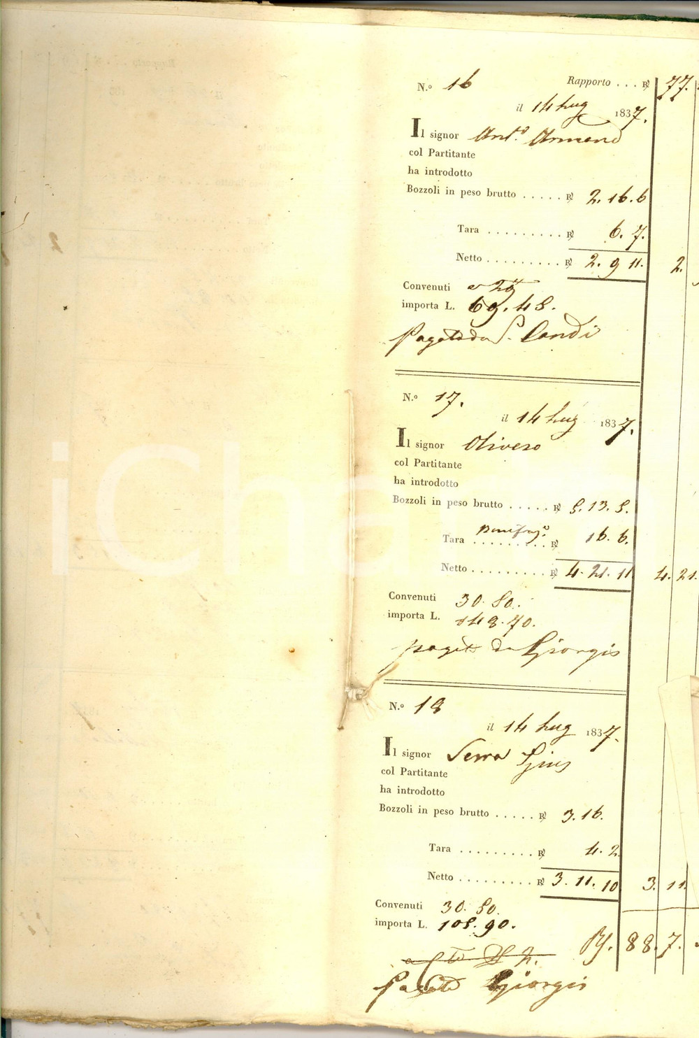 Documento originale, autentico 1837 TORINO (?) Registro di compra dei bozzoli per seta *72 pagine 1