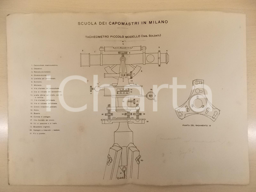 Stampa, bozzetto originale 1950 MILANO Scuola dei capomastri  Tacheometro piccolo modello Tavola 1