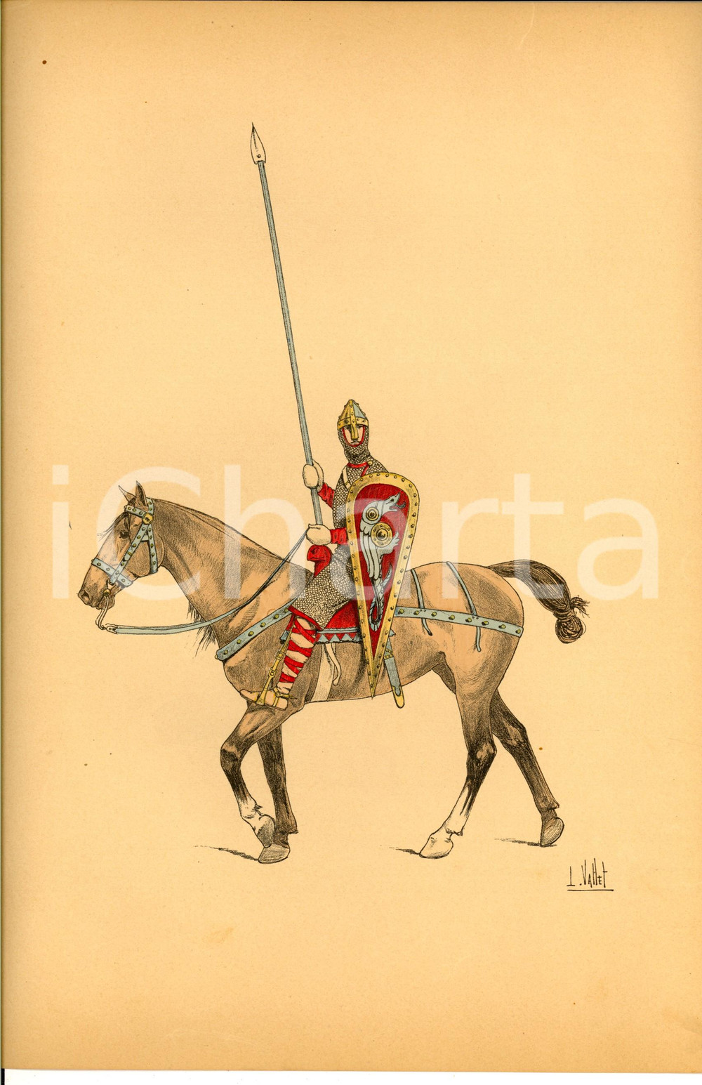 Stampa, bozzetto originale 1890 L. VALLET Le chic Ã  cheval - Cavalier normand *Lithographie 25x33 1