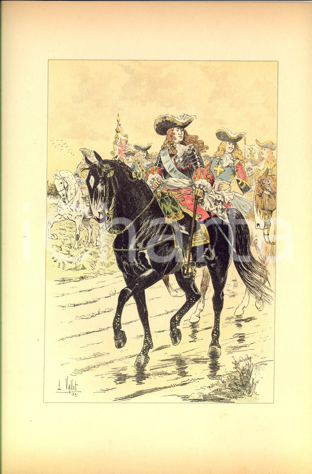 Stampa, bozzetto originale 1890 L. VALLET Le chic Ã  cheval - MarÃ©chal franÃ§ais *Lithographie 25x33 1