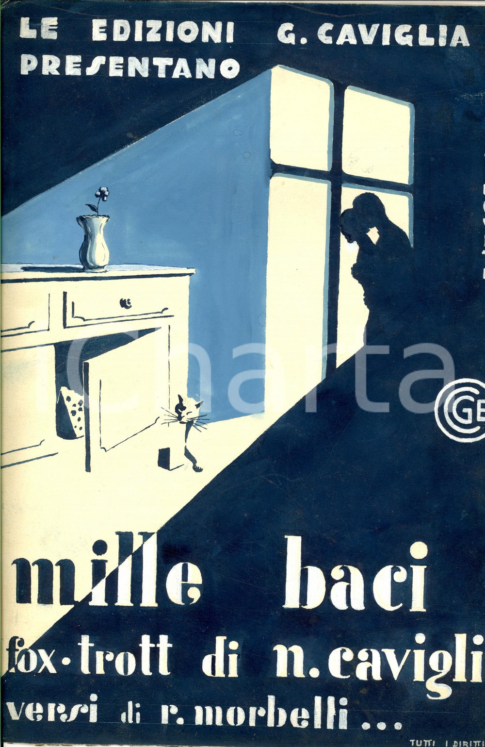 Stampa, bozzetto originale 1933 R. MORBELLI Norberto CAVIGLIA Mille baci BOZZETTO ORIGINALE ILLUSTRATO 1