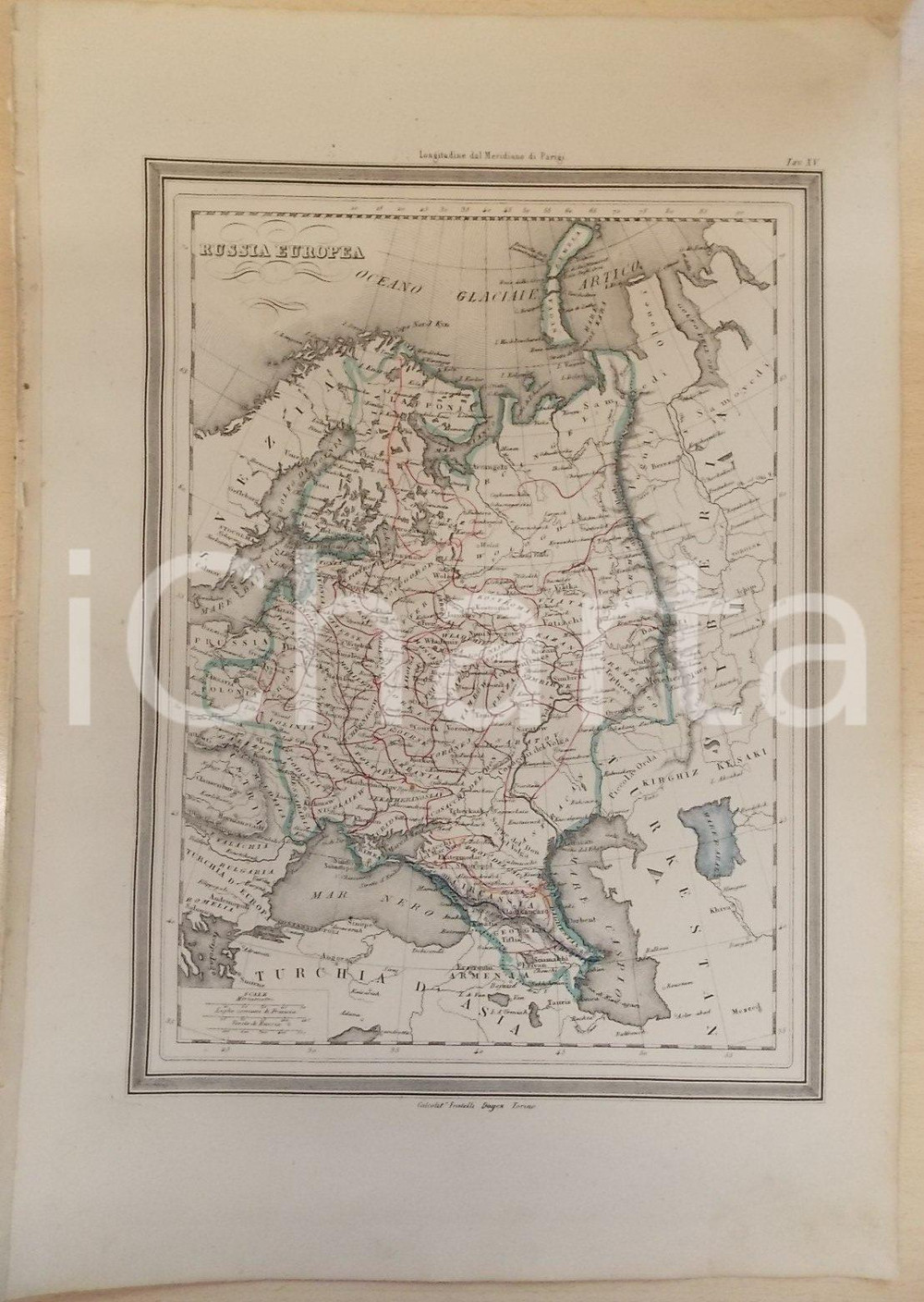 Stampa, bozzetto originale 1864 Atlante Geografico Universale  Russia Europea Ed. GUIGONI Tav. XV 1