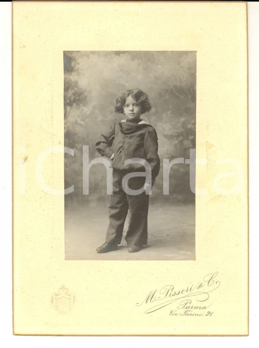 Fotografia d'epoca originale 1910 ca PARMA Ritratto di bambino con gli occhi sgranati *Foto Marcello PISSERI 1