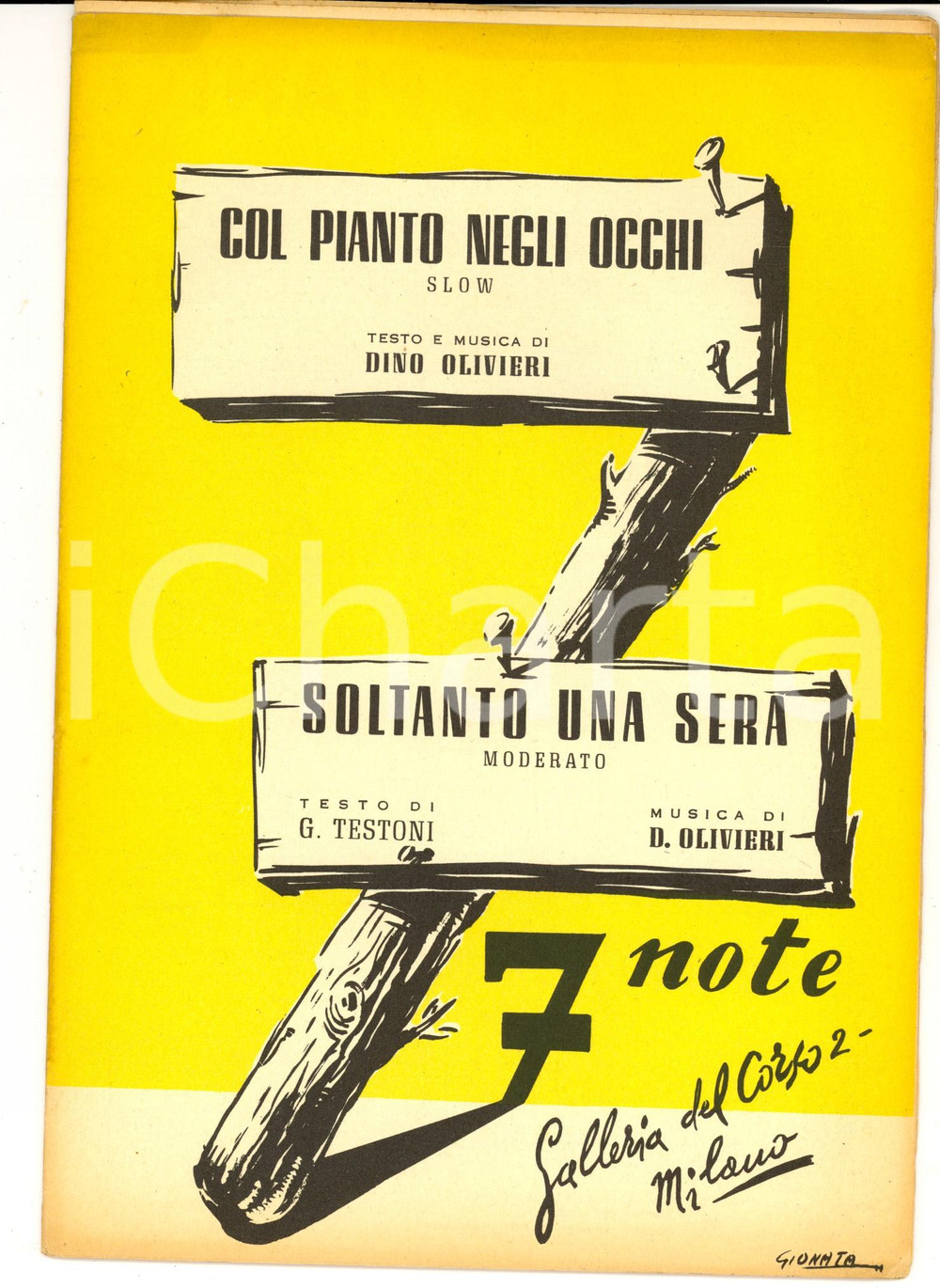 Oggetto da collezione cartaceo 1950 Dino OLIVIERI Col pianto negli occhi  Soltanto una sera Spartiti 1