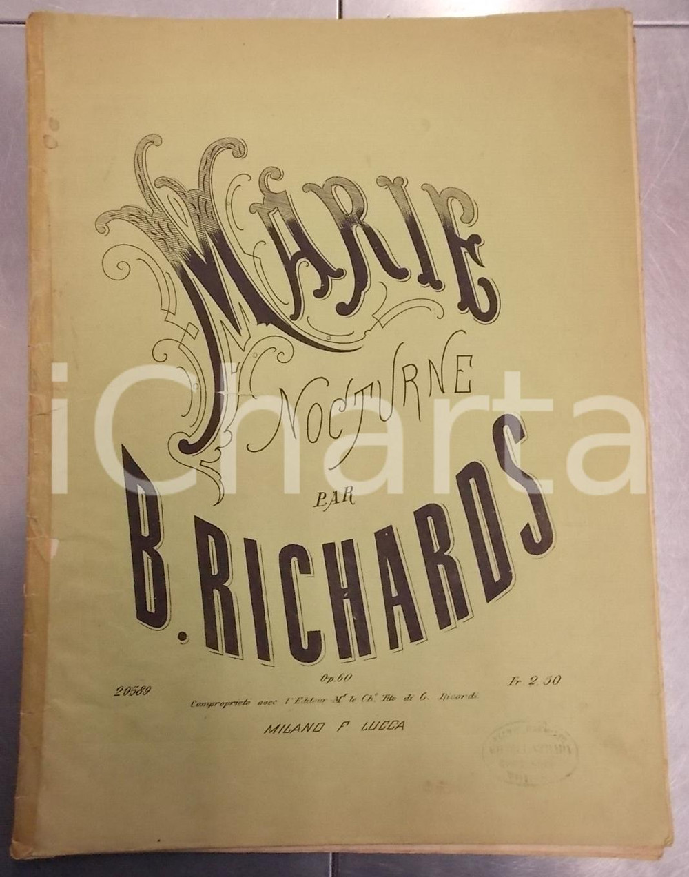 Oggetto da collezione cartaceo 1880 ca Brinley RICHARDS Marie  Nocturne Spartito Francesco LUCCA 1
