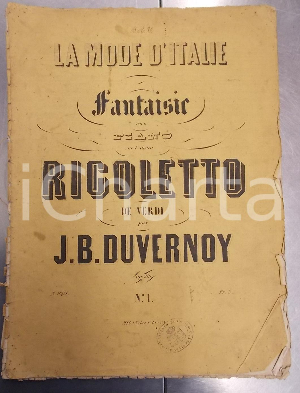 Oggetto da collezione cartaceo 1880 ca JeanBaptiste DUVERNOY Fantaisie pour Piano sur RIGOLETTO Spartito 1