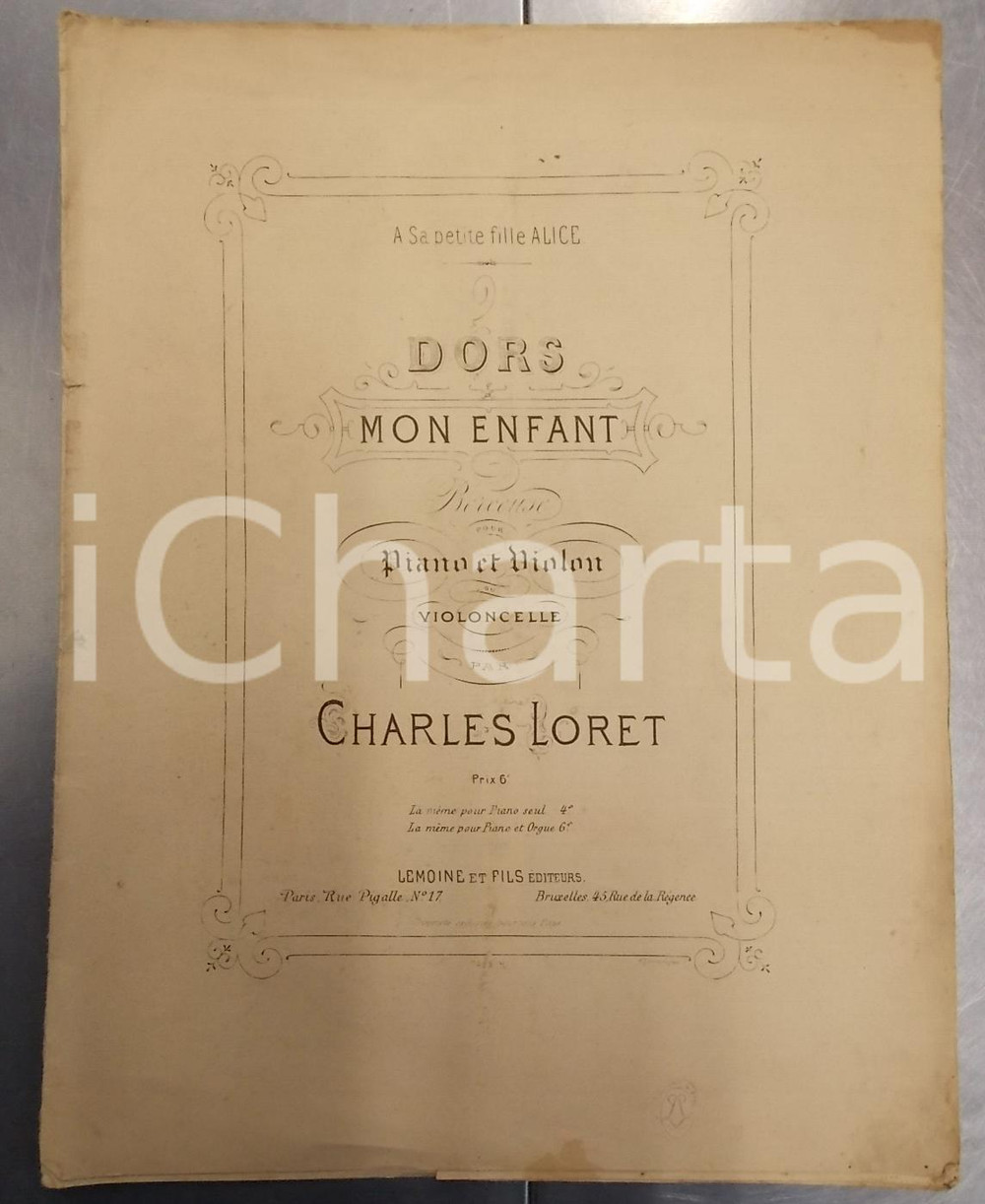 Oggetto da collezione cartaceo 1870 ca Charles LORET Dors mon enfant  Berceuse pour piano et violon LEMOINE 1