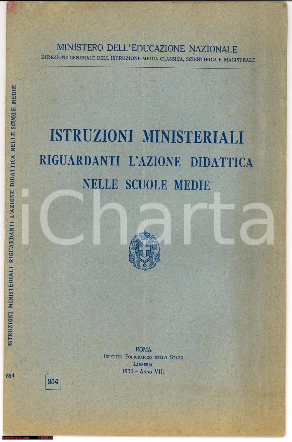 Oggetto da collezione cartaceo 1930 Azione didattica nelle scuole medie 1