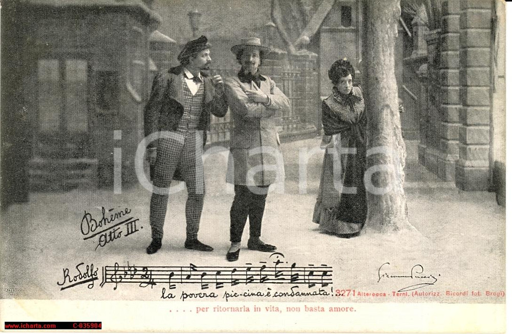 Cartolina originale da collezione 1900 Boheme, la povera piccina Ã¨ condannata! Foto scena 1