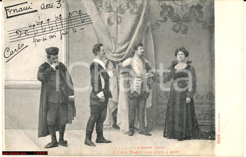 Cartolina originale da collezione 1900 ca TEATRO ERNANI Atto III Sposi voi siate Cartolina FP NV 1