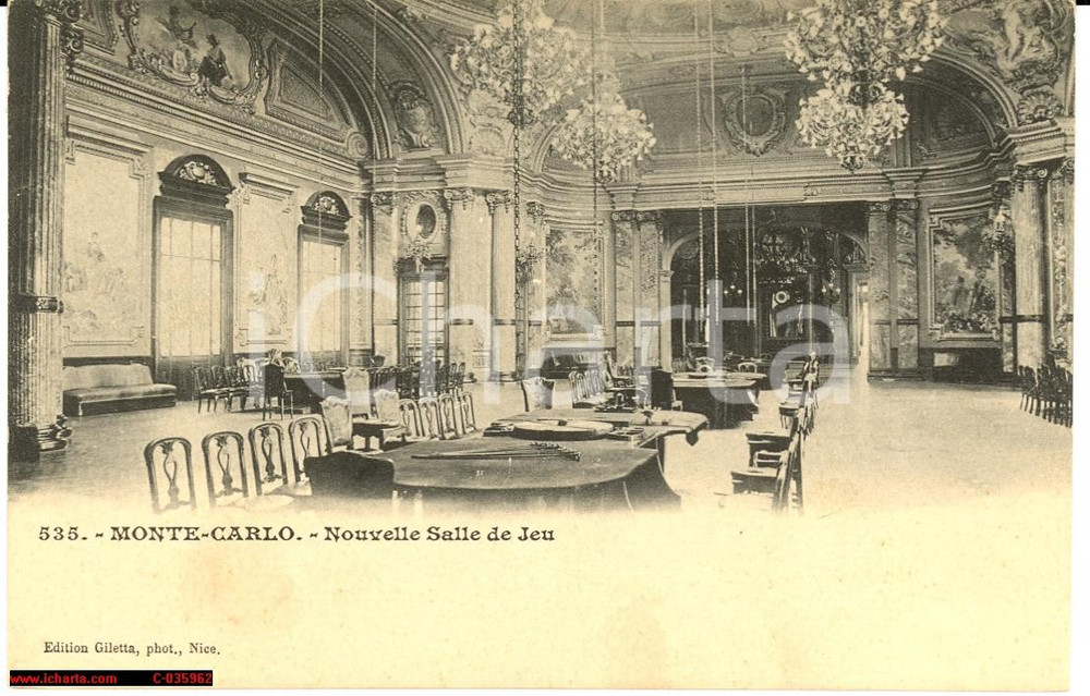 Cartolina originale da collezione 1900 CasinÃ² di Monte Carlo  Nouvelle Salle de Jeu 1