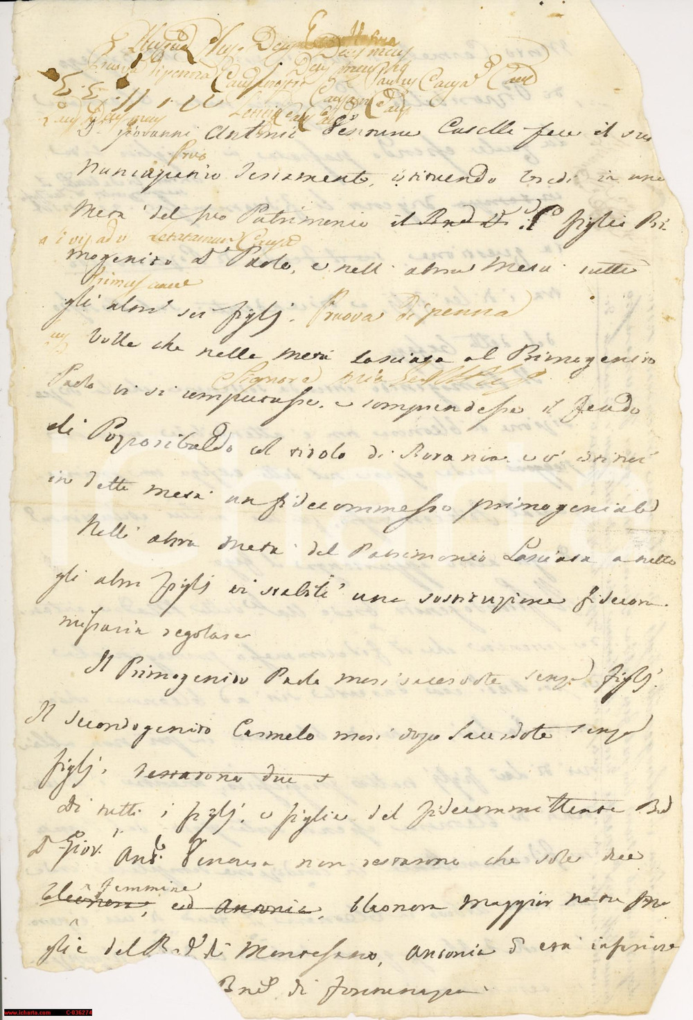 Manoscritto, lettera originale 1800 POZZO RIBALDO RG  Testamento VENTURA CASELLI 1