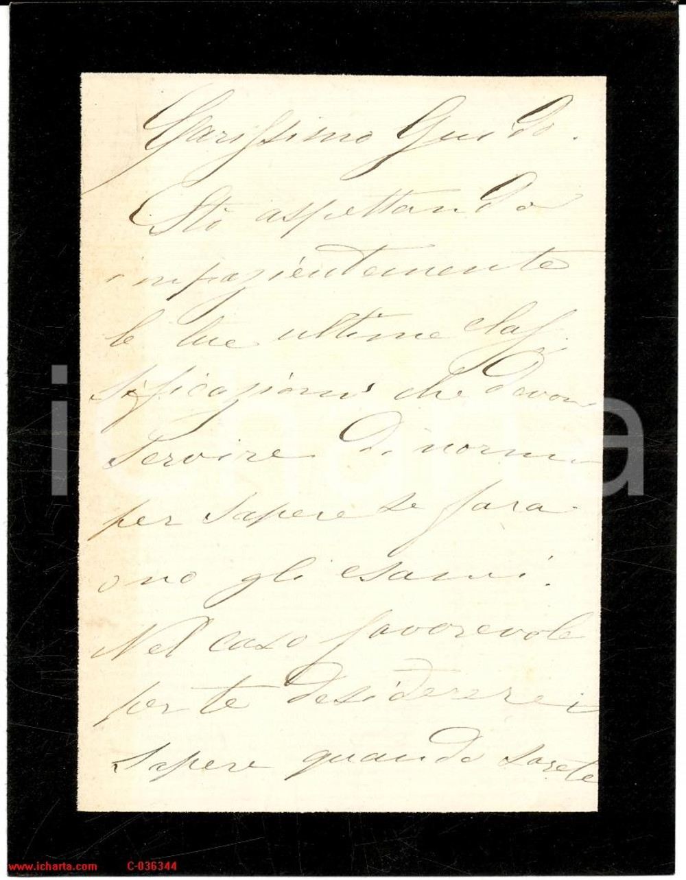 Autografo originale 1880 ca TORINO Contessa BIANDRA' DI REAGLIE incoraggia il figlio per gli esami 1