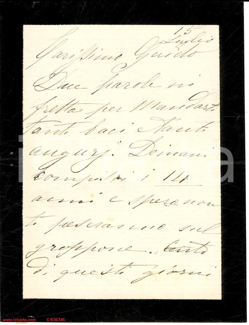 Autografo originale 1880 ca TORINO Spero che 14 anni non ti pesino sul groppone BIANDRA  DI REAGLIE 1