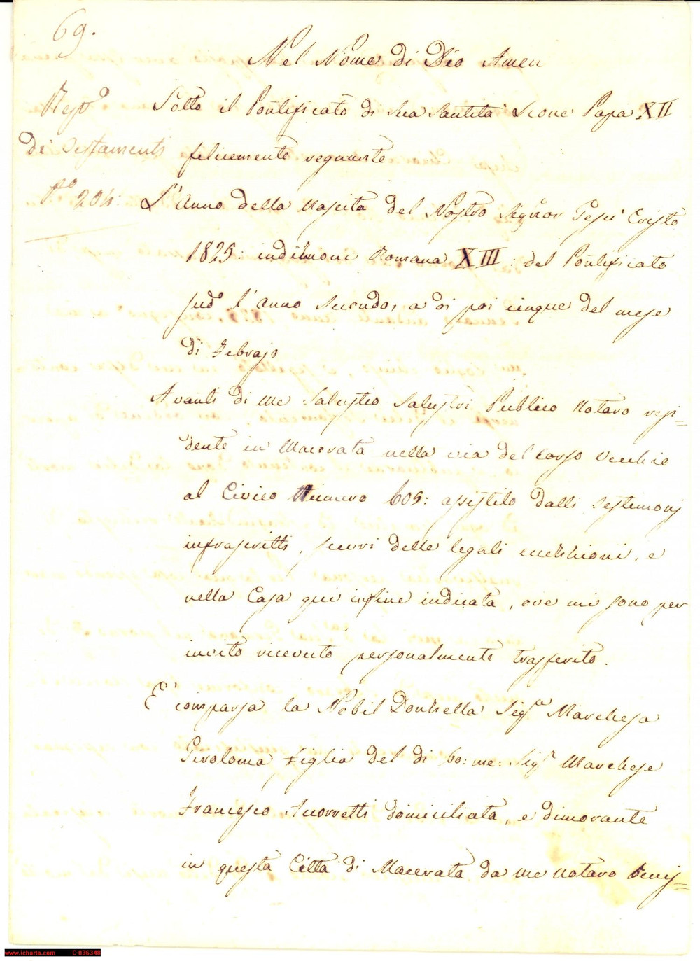 Documento originale, autentico 1825 MACERATA Testamento marchesa Chiara ACCORRETTI 1