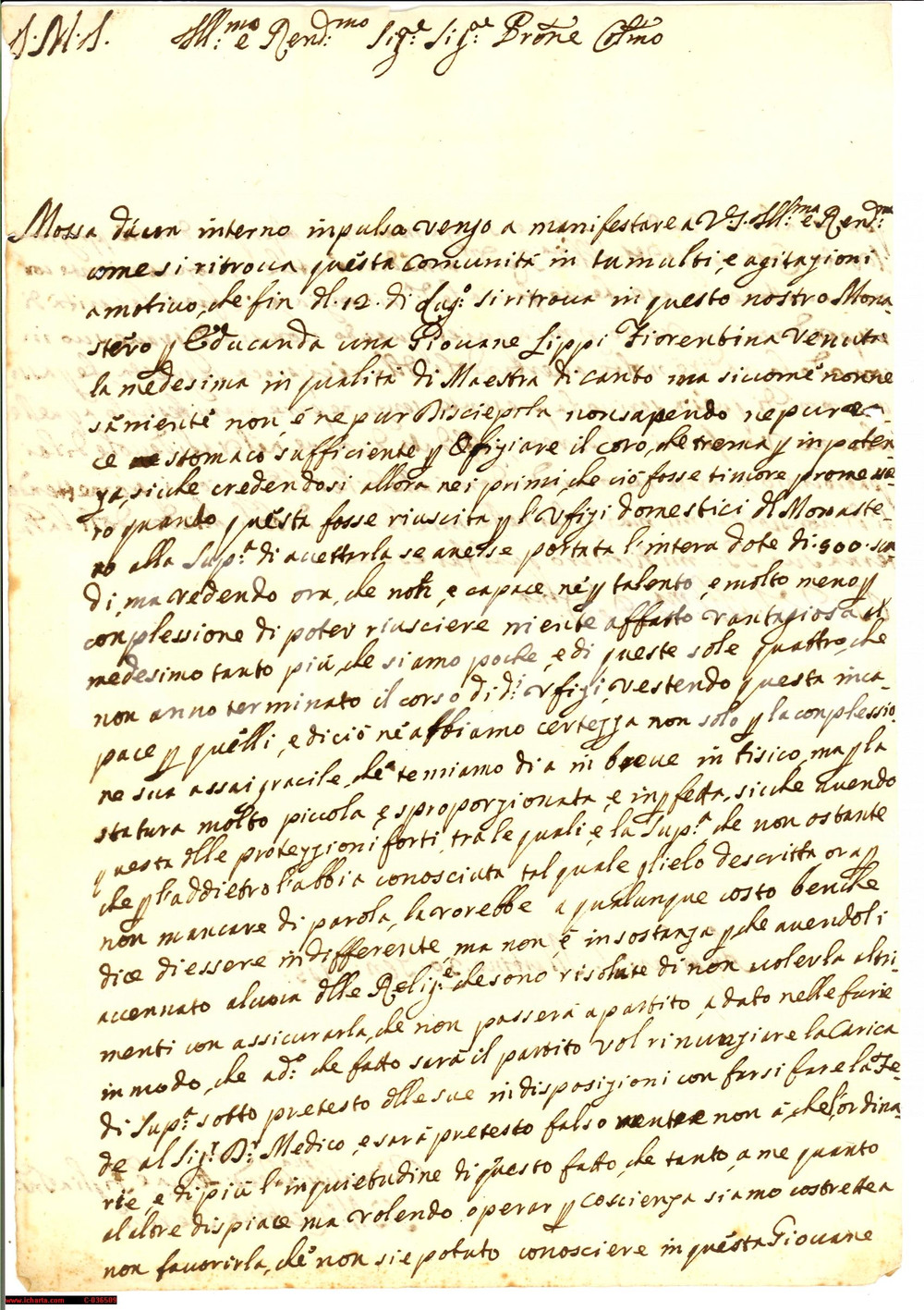 Documento originale, autentico 1765 SAN MARTINO ANGHIARI maestra coro monastero inetta 1