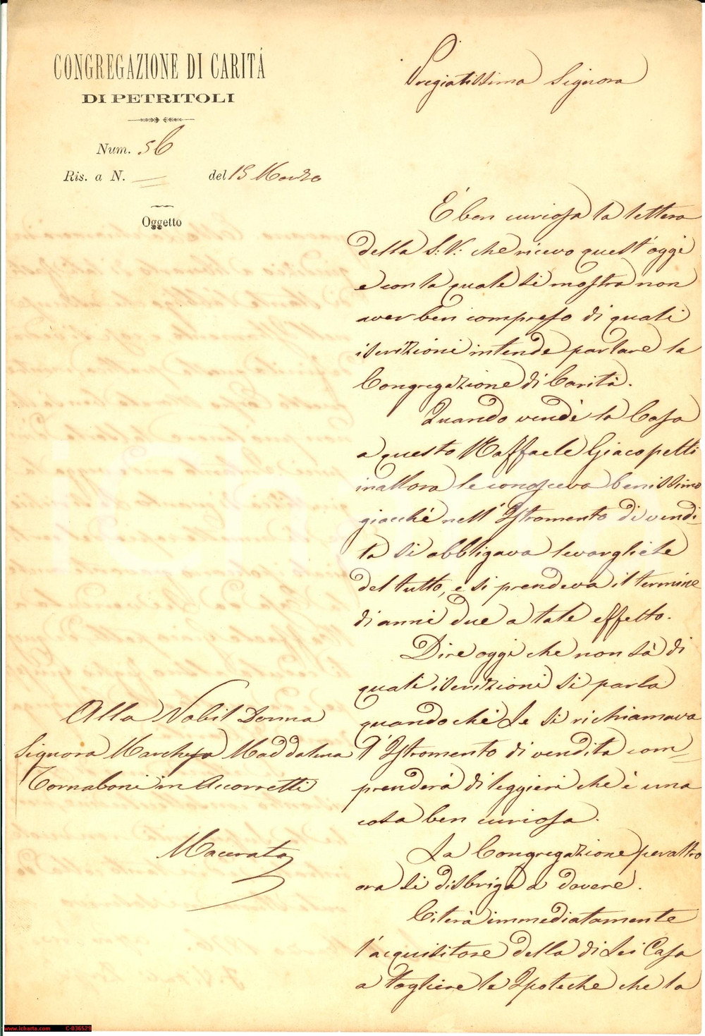 Documento originale, autentico 1876 PETRITOLI Marchesa Maddalena TORNABUONI imbroglia su un contratto 1