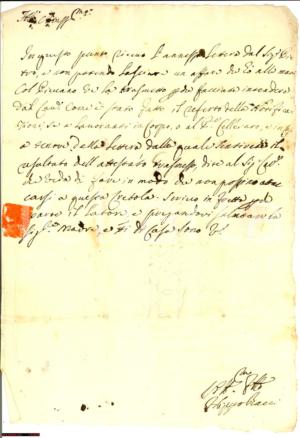 Manoscritto, lettera originale fine '700 PISA Fillippo Bacci non interviene di persona 1