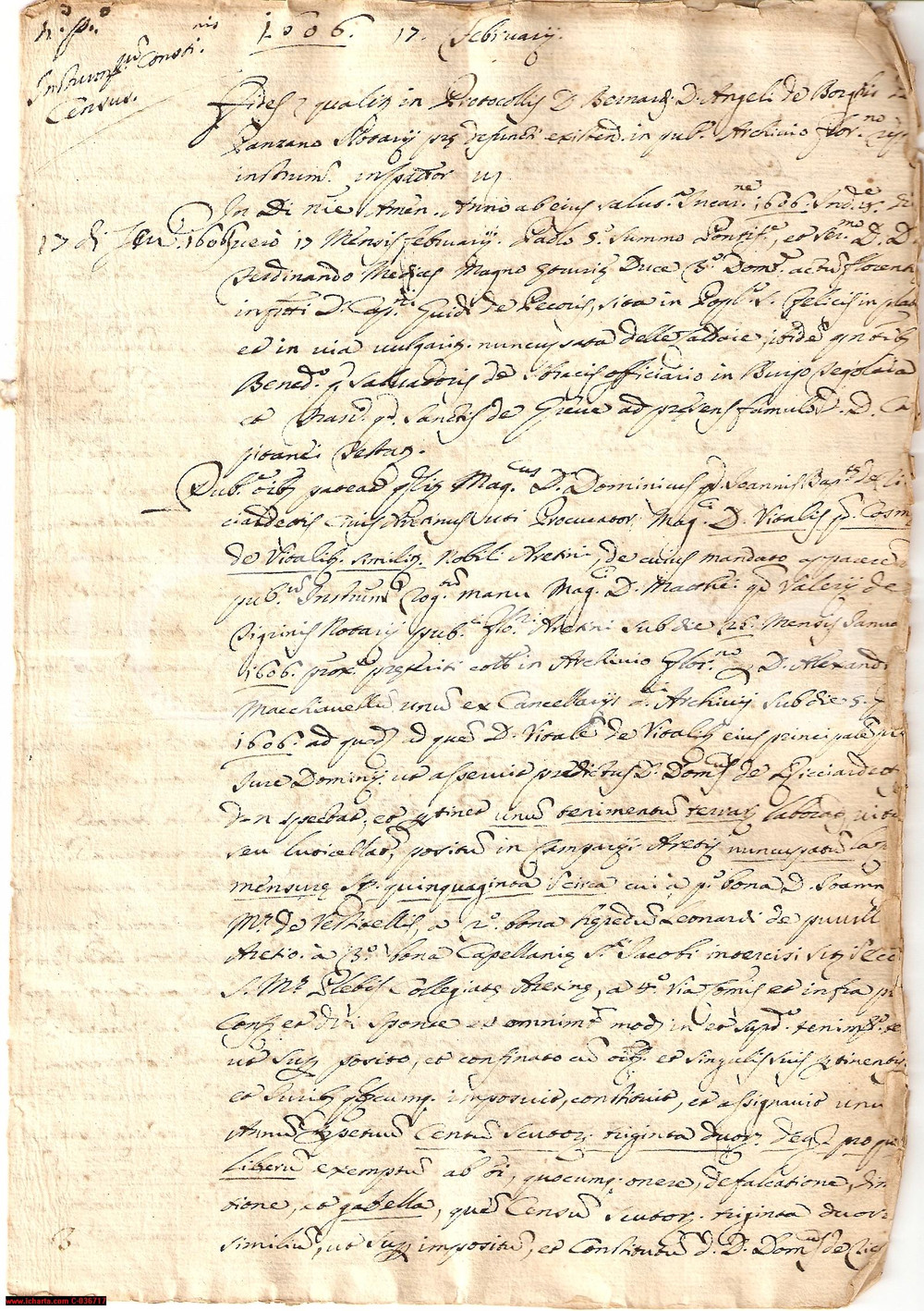 Manoscritto, lettera originale 1606 CATONA (AR) Censo su un terreno a Guido DE PECORI 1