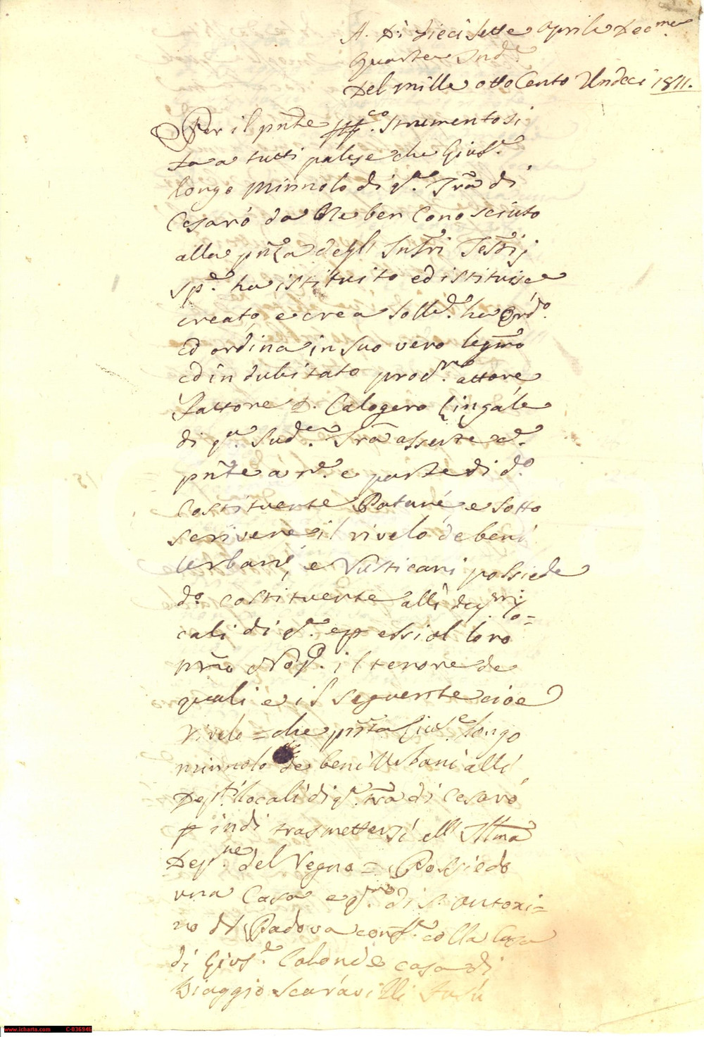 Documento originale, autentico 1811 CESARO' (ME) ...a stento posso accomodarmi... 1