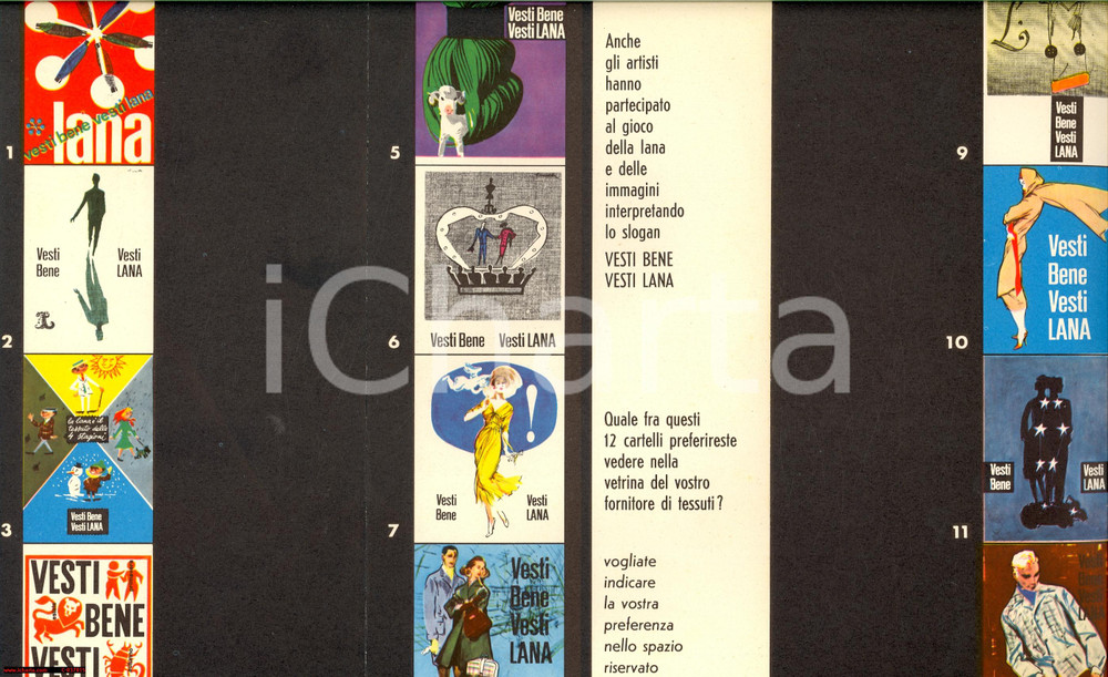 Materiale pubblicitario d’epoca 1960  VESTI BENE VESTI LANA gioco delle immagini 1