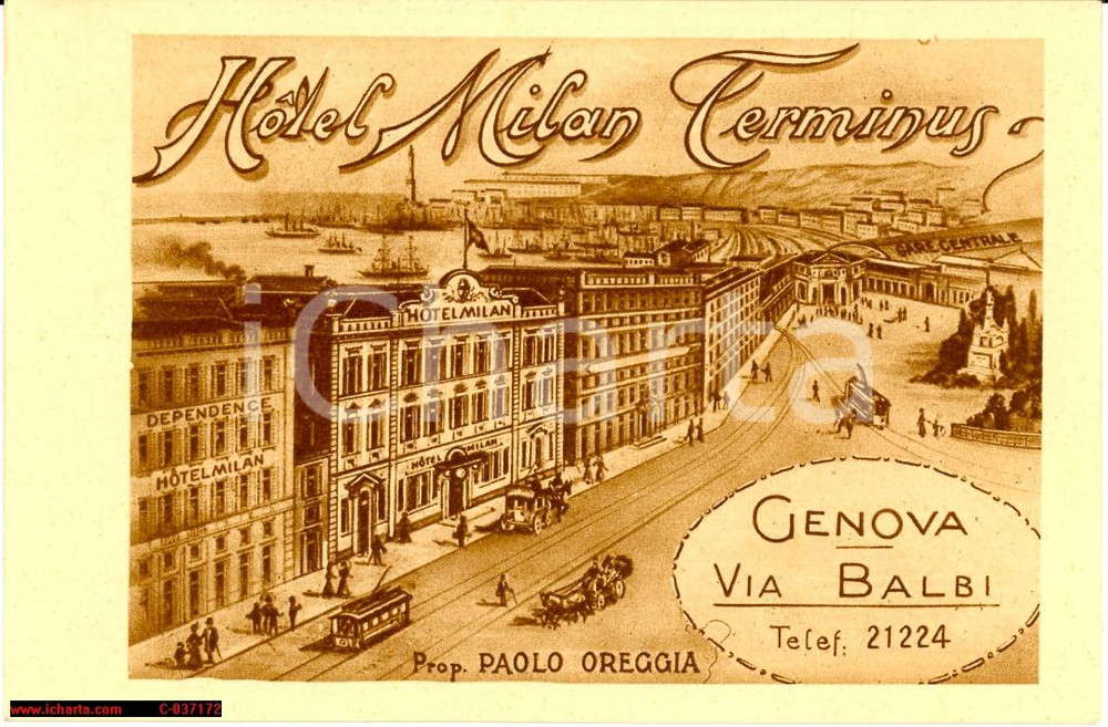 Cartolina originale da collezione 1920 Genova - Hotel Milan Terminus 1