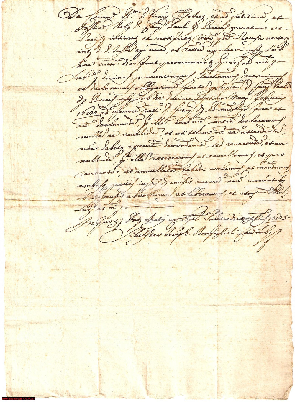 Manoscritto, lettera originale 1685 AREZZO Debiti famiglie BACCI BRANDOGLI 1
