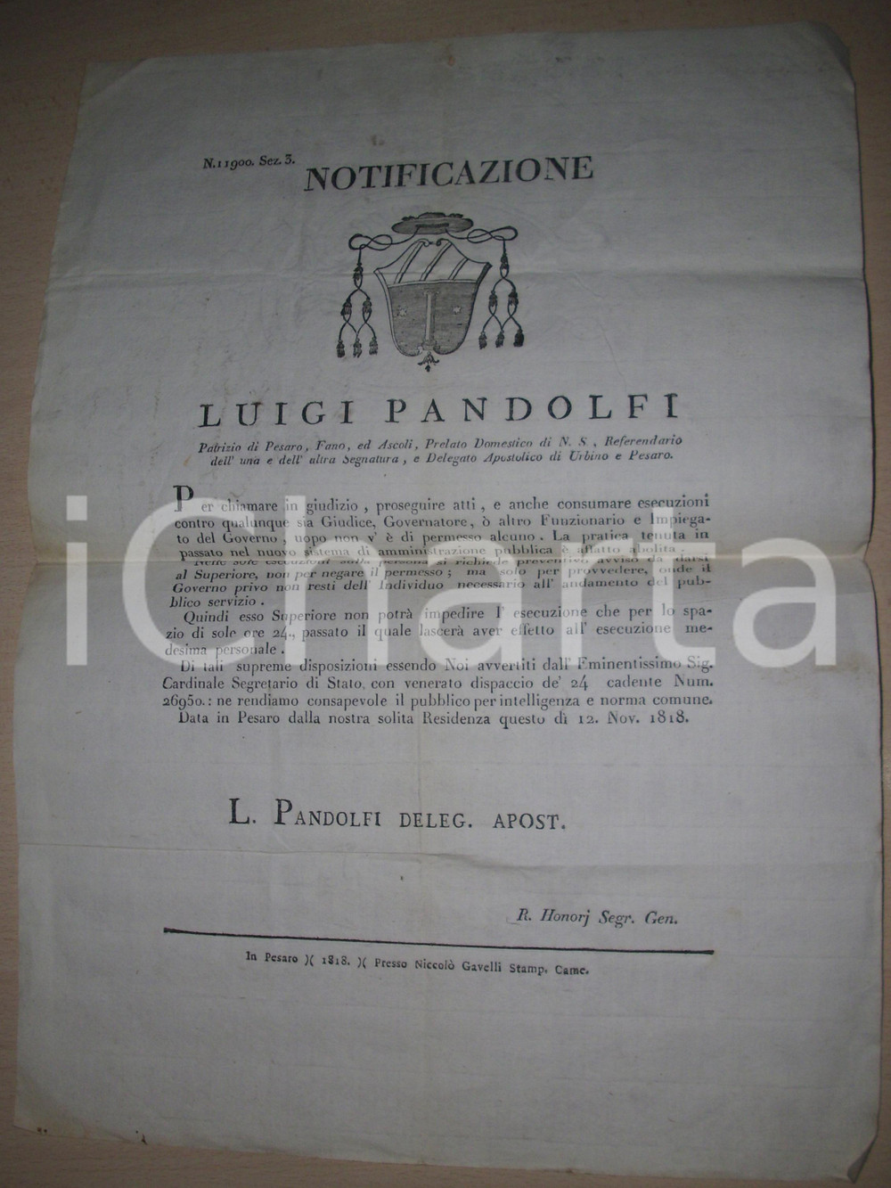 Documento originale, autentico 1818 STATO PONTIFICIO PESARO Processo ai magistrati 1