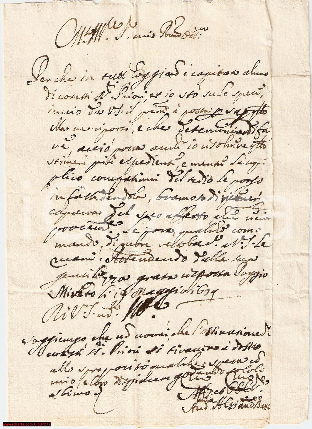 Manoscritto, lettera originale 1679 POGGIO MIRTETO RI Codesti ostinati signori Priori 1