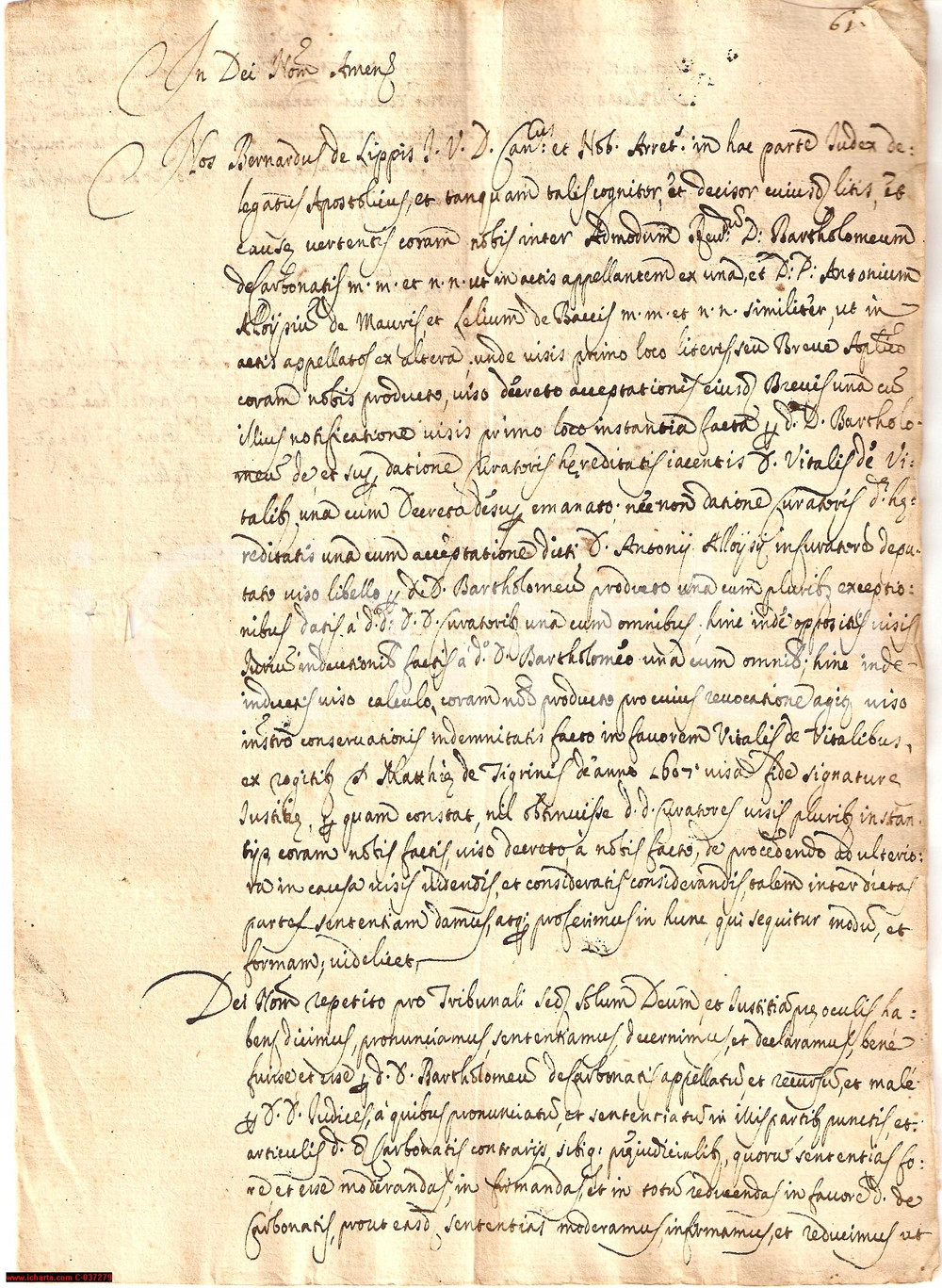 Manoscritto, lettera originale 1668 AREZZO Bartolomeo CARBONATI ottiene ereditÃ  VITALI 1