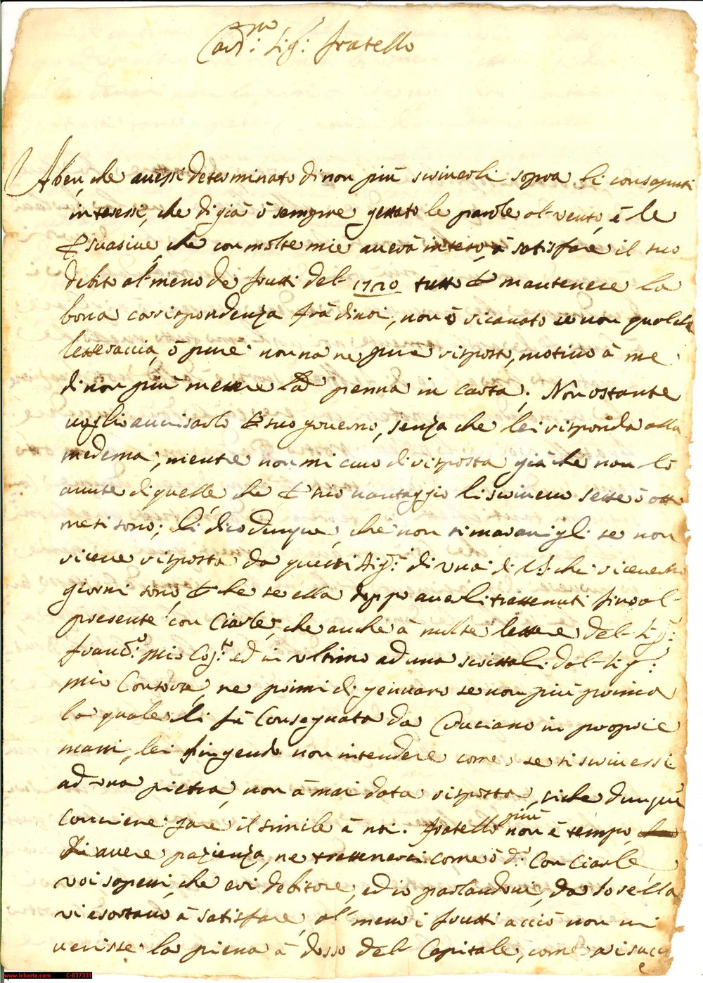 Manoscritto, lettera originale 1722 MONTE S. SAVINO Le donne non si pigliano per razza 1