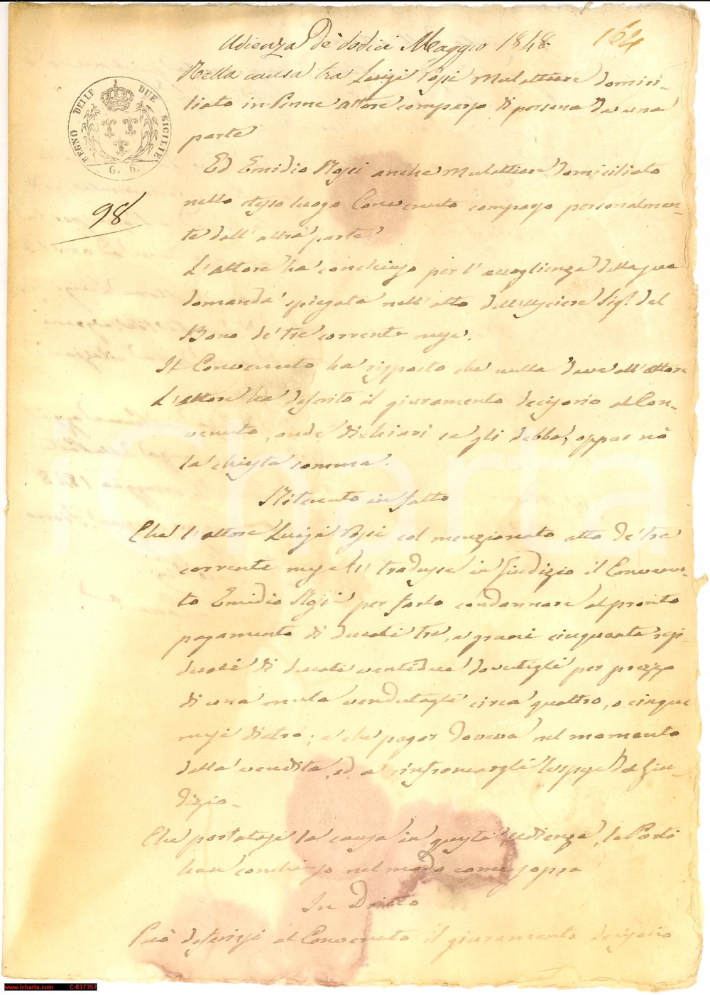 Documento originale, autentico 1872 PENNE (PE) Causa Luigi ROSSI per mula non pagata 1