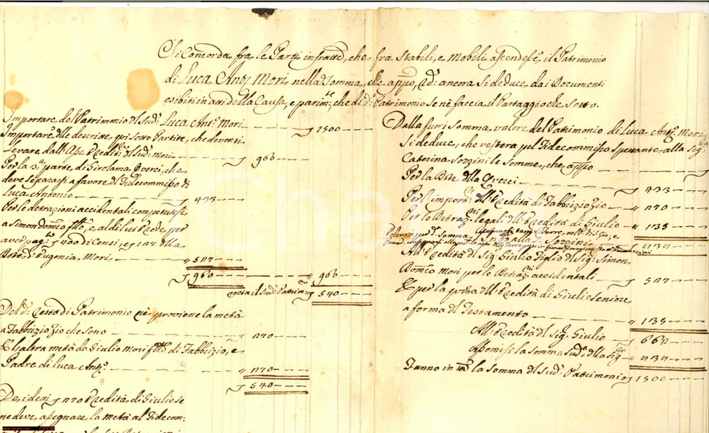 Manoscritto, lettera originale 1770 ca AREZZO Patrimonio del nobile Luca Antonio MORI 1