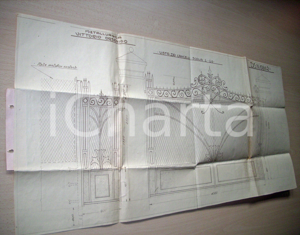 Stampa, bozzetto originale 1920 CANTU' Metallurgica ORSENIGO progetto cancelli 1
